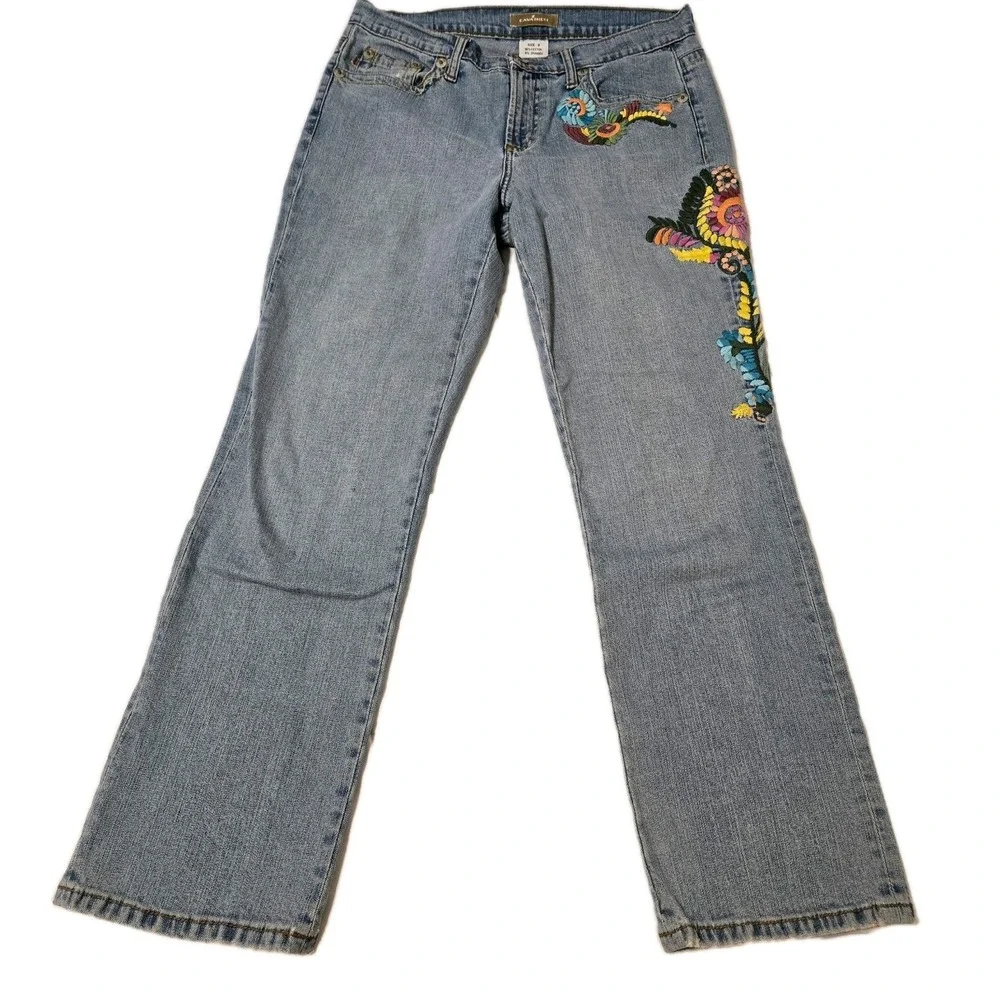 VTG Y2K Z Cavaricci Woman's Sz 8 Light Wash Elaborate Embroidered Jeans - Picture 2 of 11